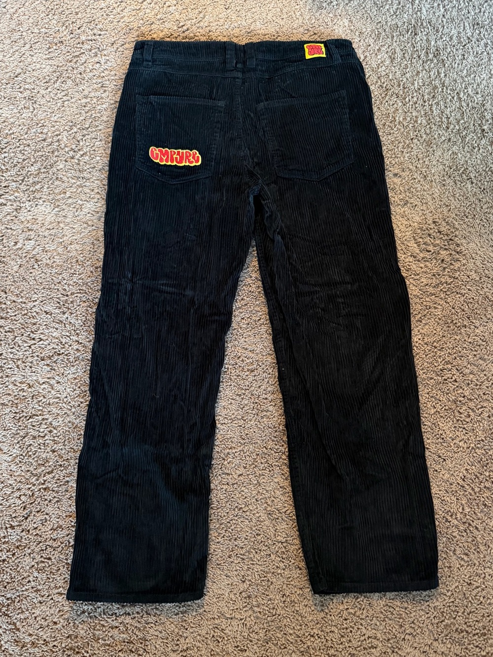 Empyre Black Corduroy Pants with Embroidered Logo Patches - Picture 2 of 4